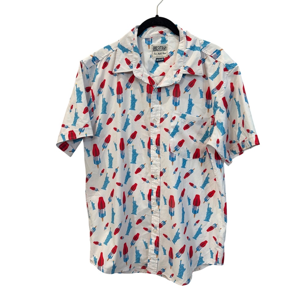 RSVLTS Statue of Liberty Rocket Pop Patriotic Button Down Shirt Medium Kunuflex